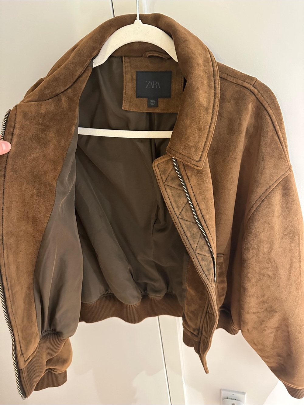 Zara Brown faux Suede Bomber Jacket - Picture 3 of 5